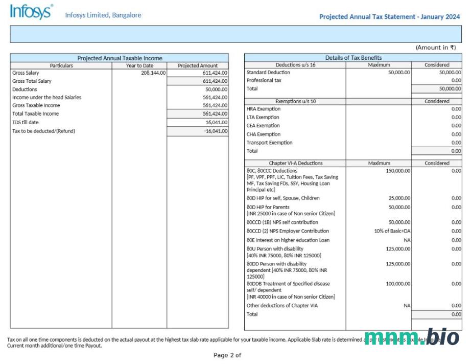 Infosys technology Company Pension slip template in Word and PDF formats, 2